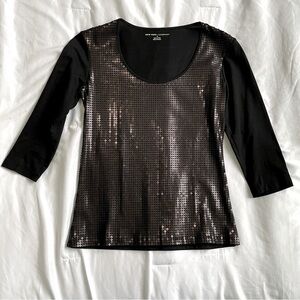 New York & Company Black Three Quarter Sleeve Sequin Top Size XS
